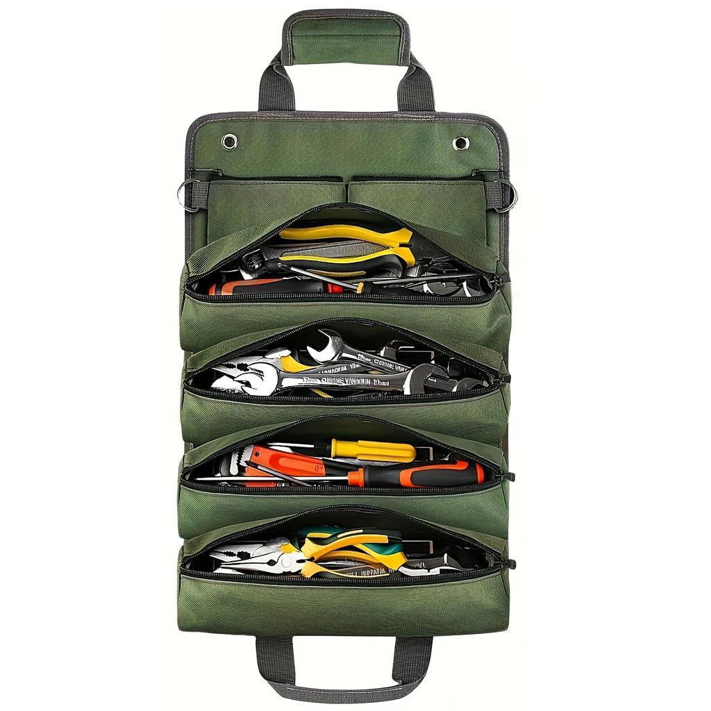 Heavy Duty Tool Bag,Roll Up Tool Organizer,Portable Storage with Detachable Zipper Pouch,Carrier Bag for Electrician Mechanic