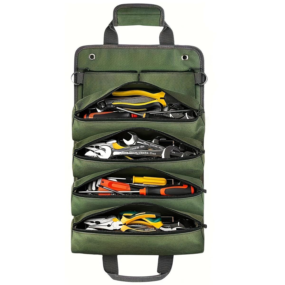 

Heavy Duty Tool Bag,Roll Up Tool Organizer,Portable Storage with Detachable Zipper Pouch,Carrier Bag for Electrician Mechanic