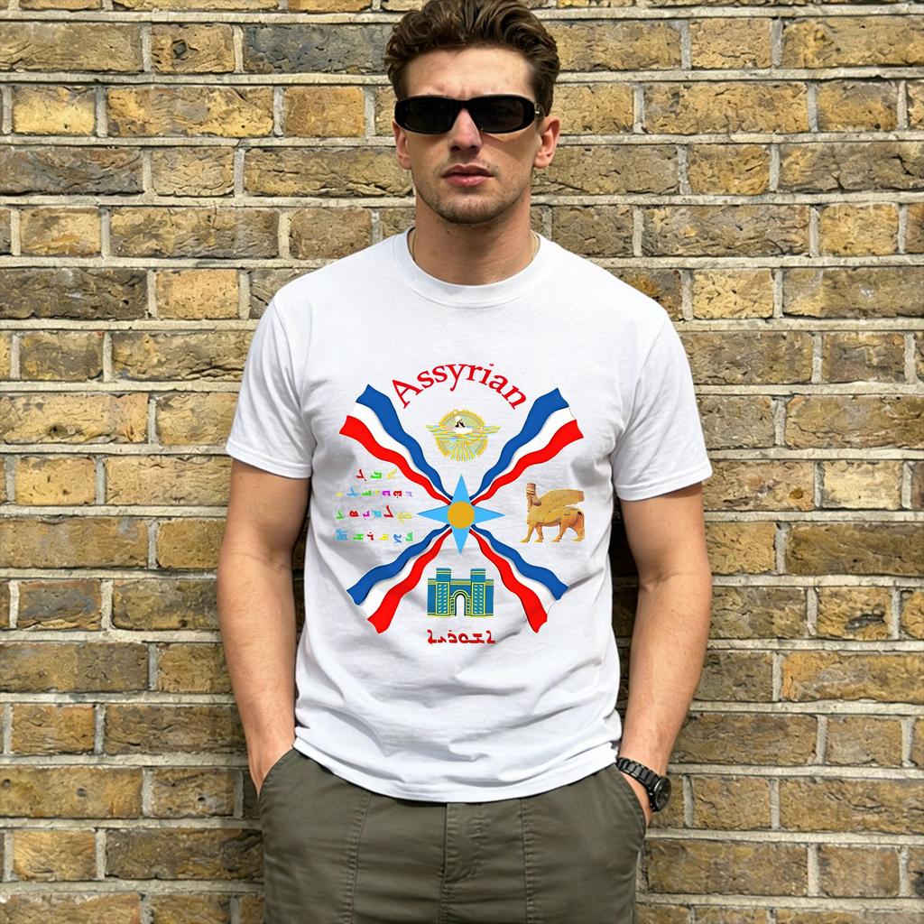 Assyrian Flag Tshirts Men Humor 100 Cotton Tees Crew Neck Short Sleeve T Shirts Plus Size Clothing