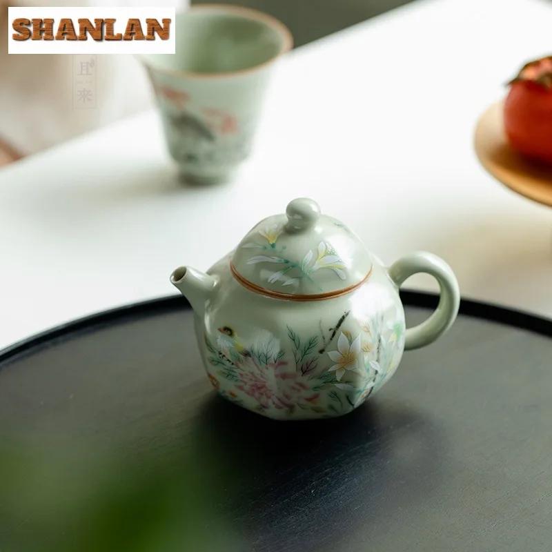Antique Secret Yellow Ru Kiln Teapot Luxury Flower and Bird Pot Tea Brewing Kettle Cha Kung Fu Teaware Drinkware Supplies Craft