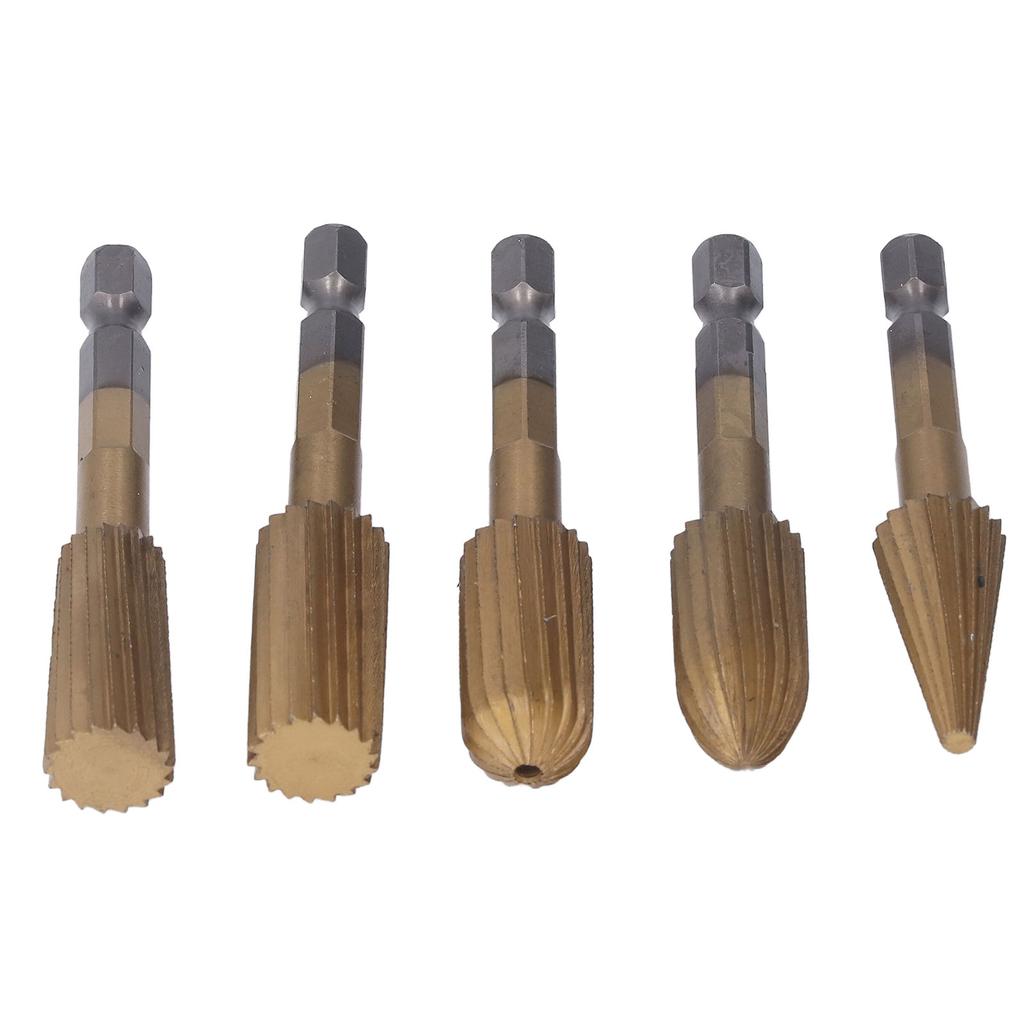 5Pcs Rotary File Burr Grinding Bit High Speed Steel Hex Shank Tool Set Kit for Plastic Stone