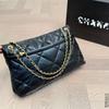 Vintage-Style 25k Double Pocket Chain Hobo Bag, Goatskin, Large Capacity