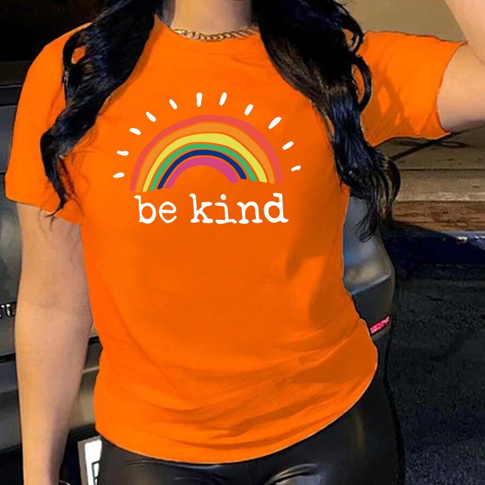 BE KIND Cotton T-Shirt Short Sleeve Round Neck Women 2d Print Tops