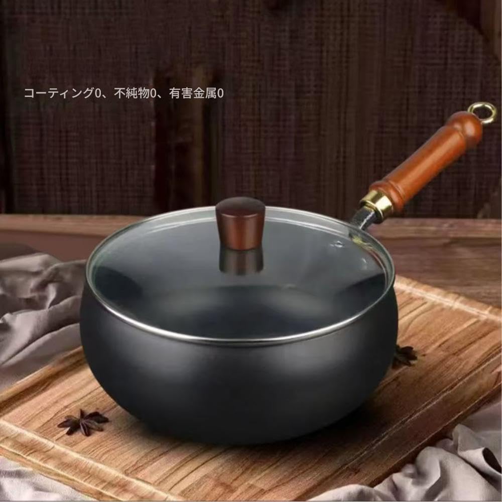 Acnivko Traditional Iron Pot Traditional Handicraft Iron Replenishment Energy Saving Compatible with Wooden Iron Frying Frying Utensil Single Pot