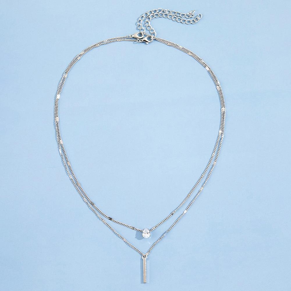 Ladies Elegant Two Layer Crystal Pendant Necklace