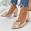 Fashion Aphixta Beige Crystal Bow With Letters 7cm Heels Pumps Women Students And Adults Pointed Toe Flock Suede Shoes Plus Size 30-50