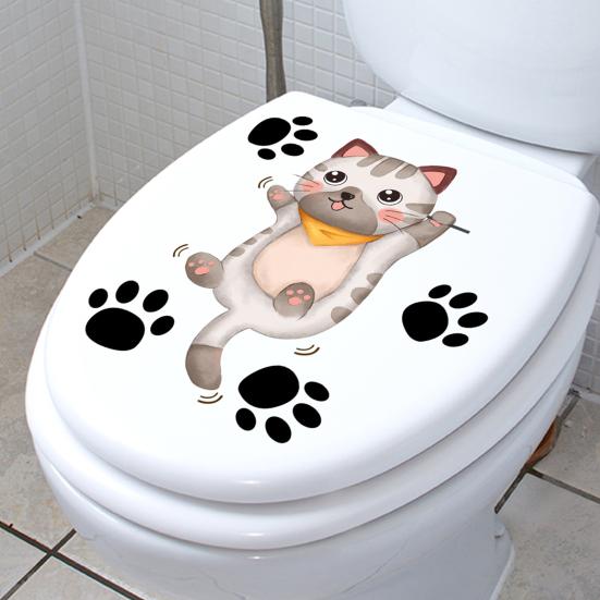 Kreslená nálepka na kočičí toaletu Odnímatelná samolepicí vodotěsná PVC Obývací pokoj Koupelna Nástěnné umění Kotě Paw Dekorace na víko toalety