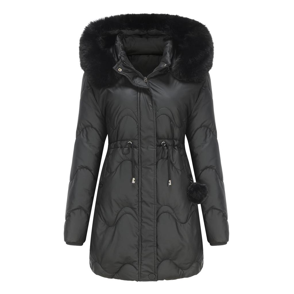Women’s Parkas Long Coat Warm Padded Cotton Jackets Detachable Faux Fur Hooded Zipper Overcoat Winter Outdoor Casual Wear