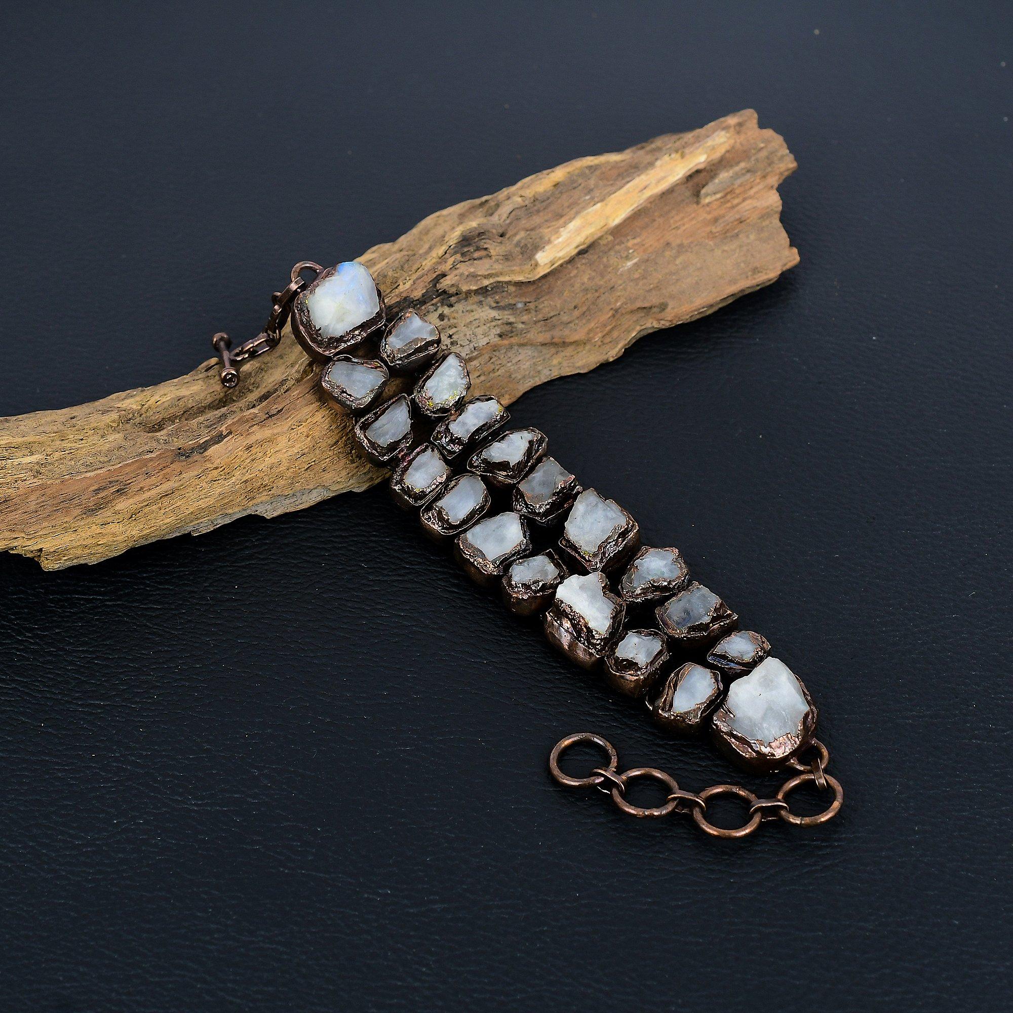 

Браслет из необработанного лунного камня, Браслет из драгоценных камней ручной работы, Антикварные украшения с медным электроформованием, Для подарка на помолвку