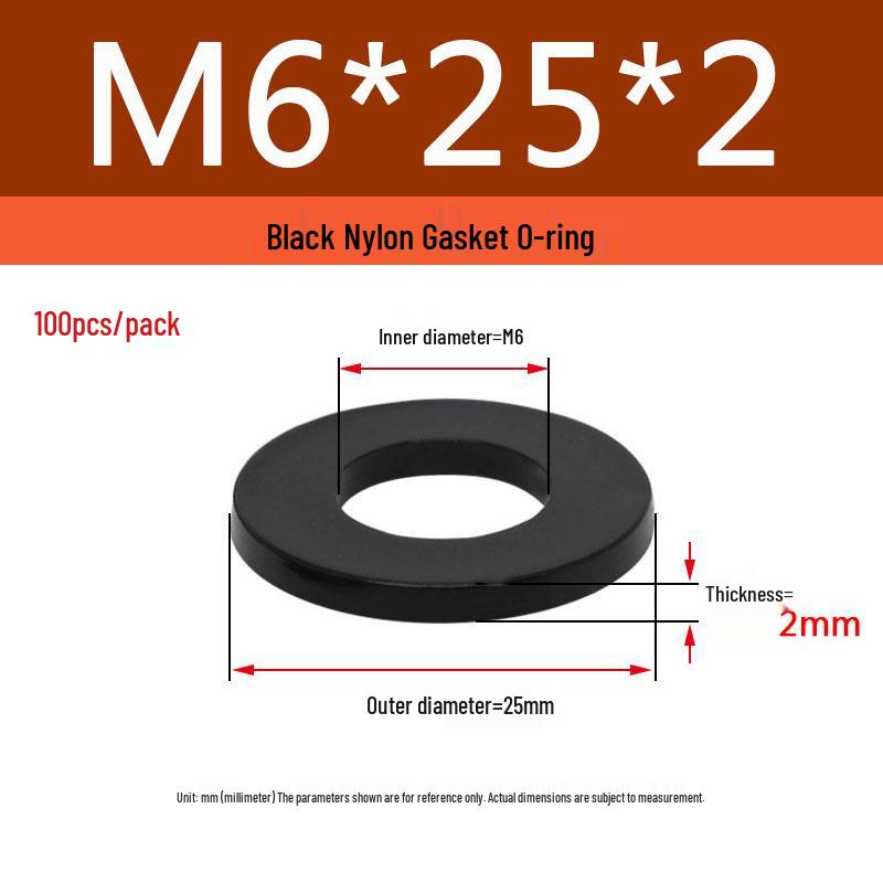 Schwarzer Nylon-Kunststoff Flache Unterlegscheibe Ring M2-M20