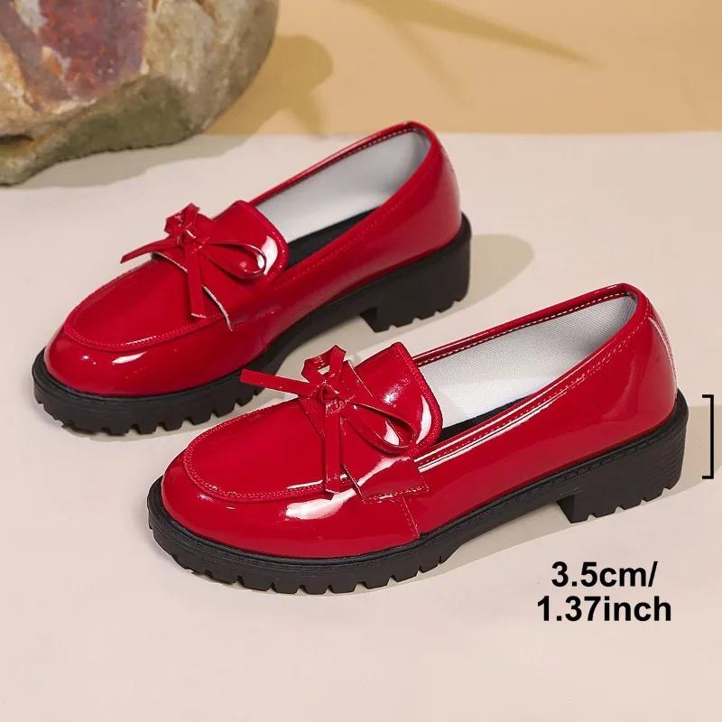 Womens Patent Leather Shoes Women Loafers British Tassel Casual Female Flat Shoes Bowknot Comfortable Small Leather Shoes