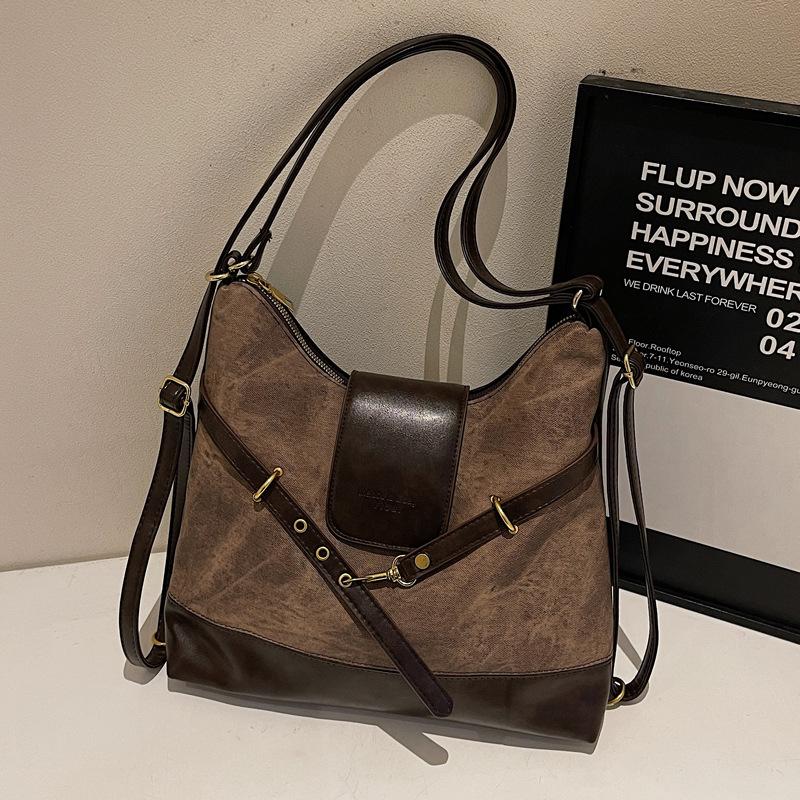 

Ретро сумка-мессенджер контрастного цвета большой вместимости для通勤, женская, новая коллекция осень-зима 2025, на плечо, кроссбоди, многофункциональный рюкзак темно-коричневого