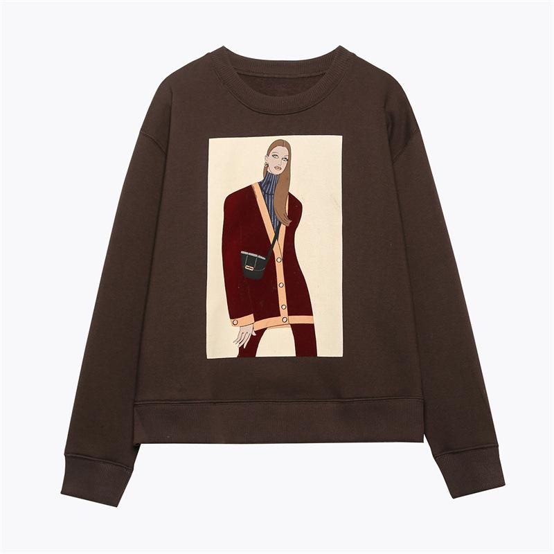 

Негабаритные женские флисовые топы с принтом Coffee Charater, свободные пуловеры с длинными рукавами и круглым вырезом, женские толстовки L кофейный