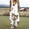 Women Plus Size Sleeveless Strap Jumpsuit White Leopard Football Helmet Print Loose Overalls With Pockets