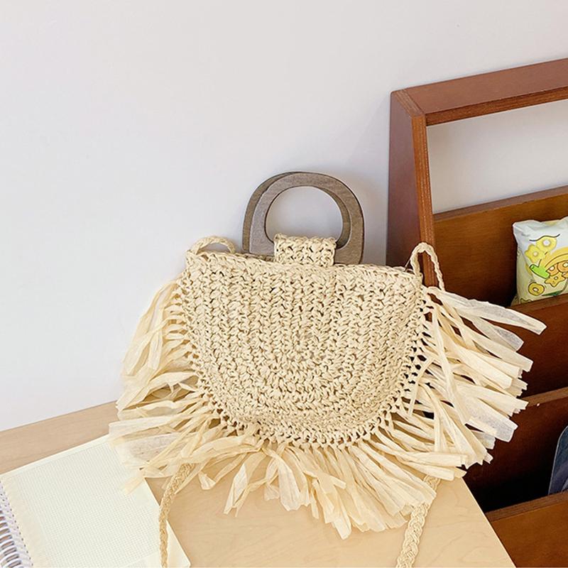 

Ручная работа Бохо Соломенные Сумки Большой Вместимости для Женщин Дорожная Сумка-Шоппер Плетеная Соломенная Пляжная Сумка Летняя Женская Сумка Кроссбоди 26x2x21cm бежевый