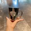 Bling hrnek na kávu Kamínkový srdce Dvoustěnný Nerezový Vakuový hrnek 300ml Přenosný Cestovní Termohrnek Hrnek na mléko a čaj Hrnky na vodu