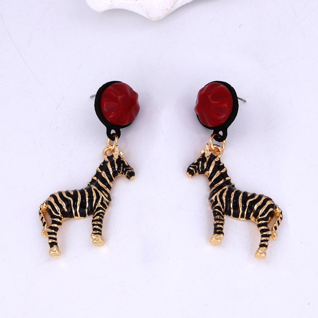 ZA Cross-border Personalized Trend Alloy Dripping Oil Animal-shaped Zebra Pendant Round Earrings Creative Design Sense Women's Jewelry