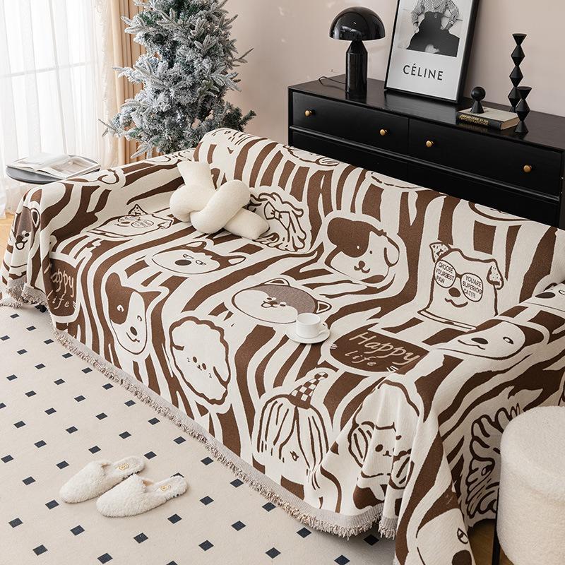 Cartoon Cartoon Dog Chenille Sofa Cover Cloth Four Seasons Universal Non-Slip Anti-Cat Scratch Blanket Full Cover Sofa Cover