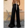 Stylish Black Bell-Bottom Pants For Women Summer Street Style Thin High-Waisted Satin Wide-Leg Casual Pants For Women