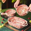 Qimeng Ceramic Baking Bowl Household Tableware High Value Noodle Bowl Microwave Oven Special Bowl Binaural Bowl Handle Bowl Baked Rice Plate