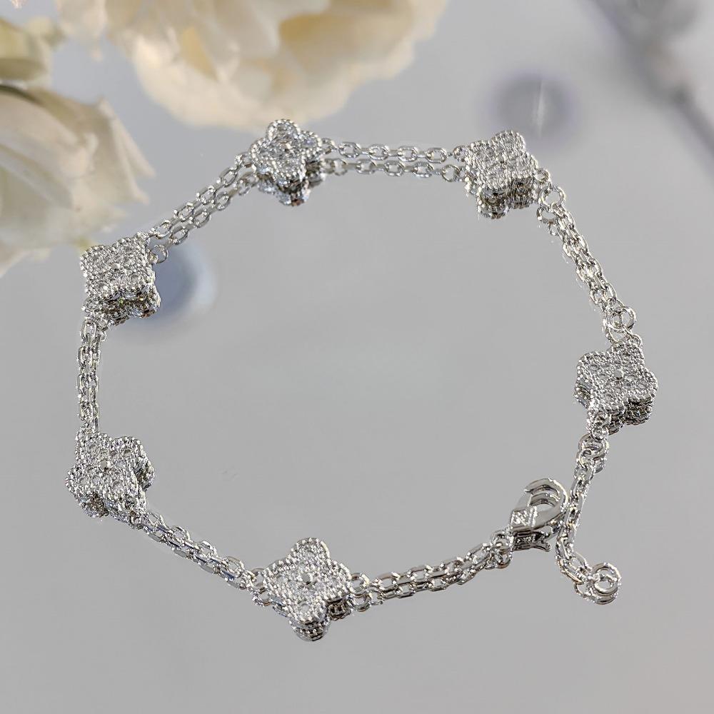 Exquisites Mini-Kleeblatt-Armband - Leichter Luxus Hochwertiges Lila Chalcedon-Blumenarmband für Damen gray