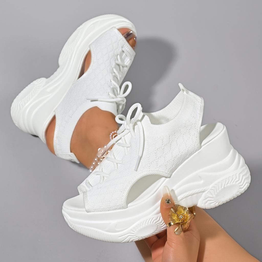 Comemore New Summer Weave Mesh Wedges Sandals Summer Fish Mouth High Heels Casual Sports Beach Shoes Black Roman Sandales Female