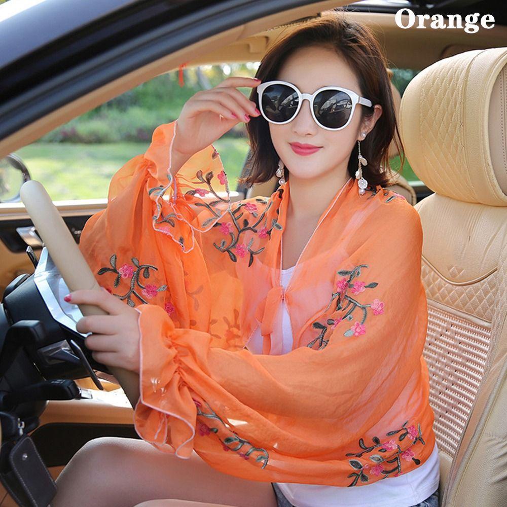 Summer Arm Warmers Embroidered Floral Long Shirt Sun Protection Sleeves Driving Scarf Beach Shawl