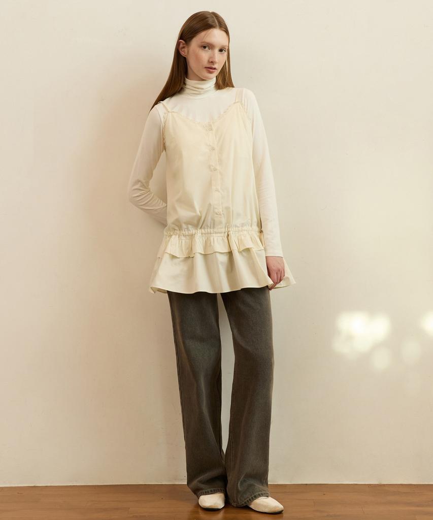 Adowl Vintage Drawstring Layered Dress - Ivory