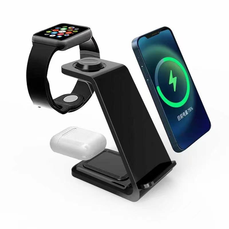 15W 3-in-1 Vertikaler Schneller Kabelloser Ladeständer für Apple Handys, Uhren und Ohrhörer