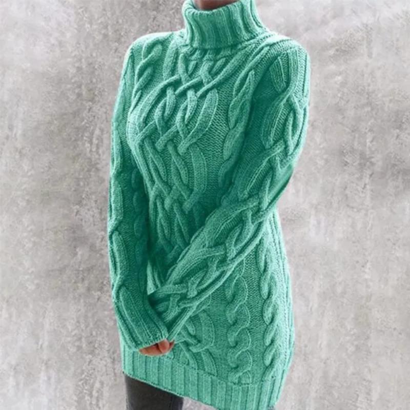 

Платье-свитер с воротником большого размера, женская теплая осенне-зимняя одежда, вязаный пуловер размера S-3XL, свитера больших размеров XXXL зелёный
