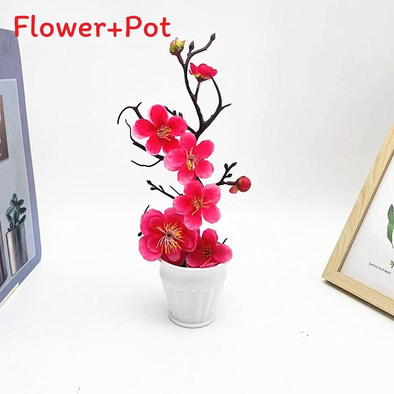 

Prunus Realistic Plastic Mume Plant Bonsai Living Room And Decorations Office RoseRed