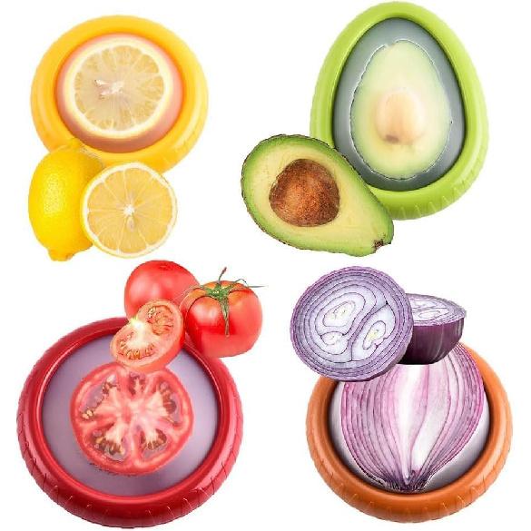 4PC Silicone film preservation box Fruit and Vegetable Storage Containers Set for Fridge, Onion Storage Container, Avocado keeper,Tomato Saver,and