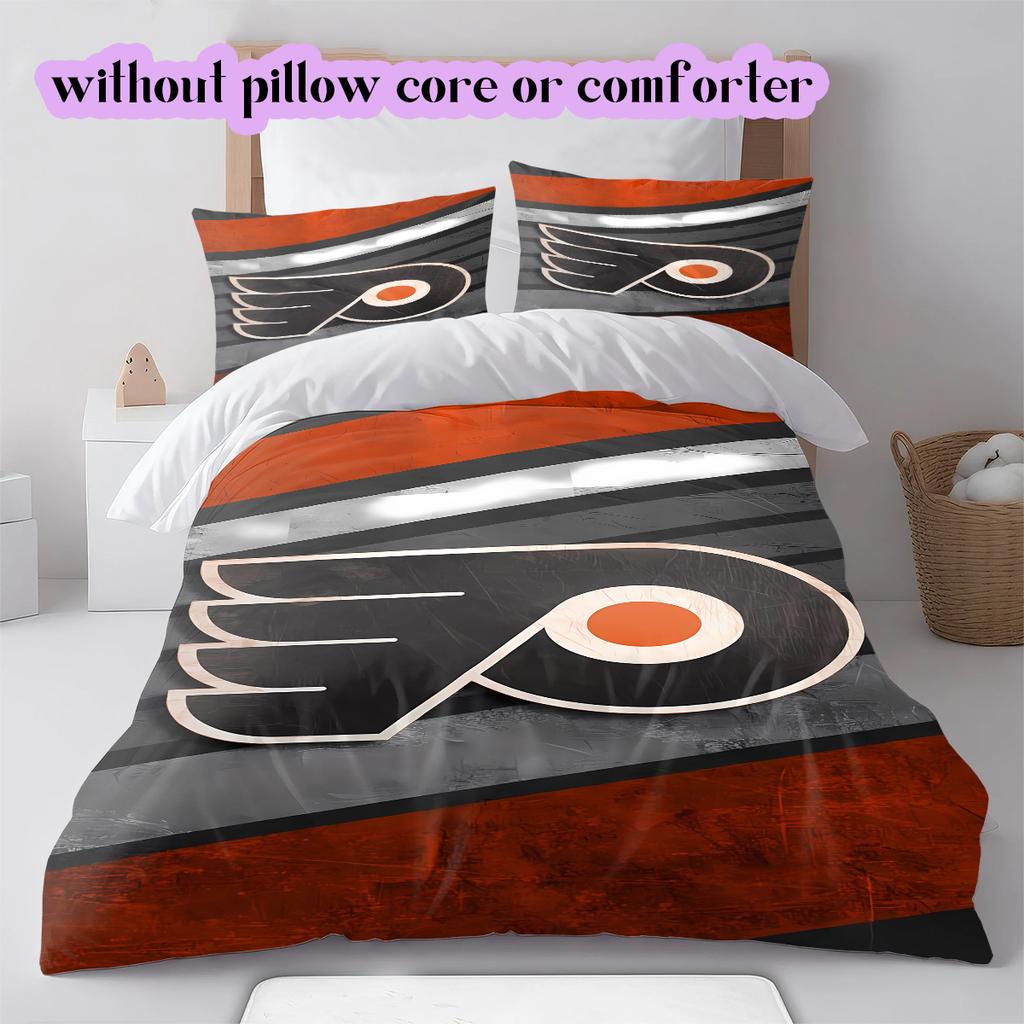 Ice Hockey Logo Pattern Bedding Quilt Set Quilt Cover Pillowcase Home Decoration Birthday Gift (1*duvet cover+ 2*pillowcase, without core)