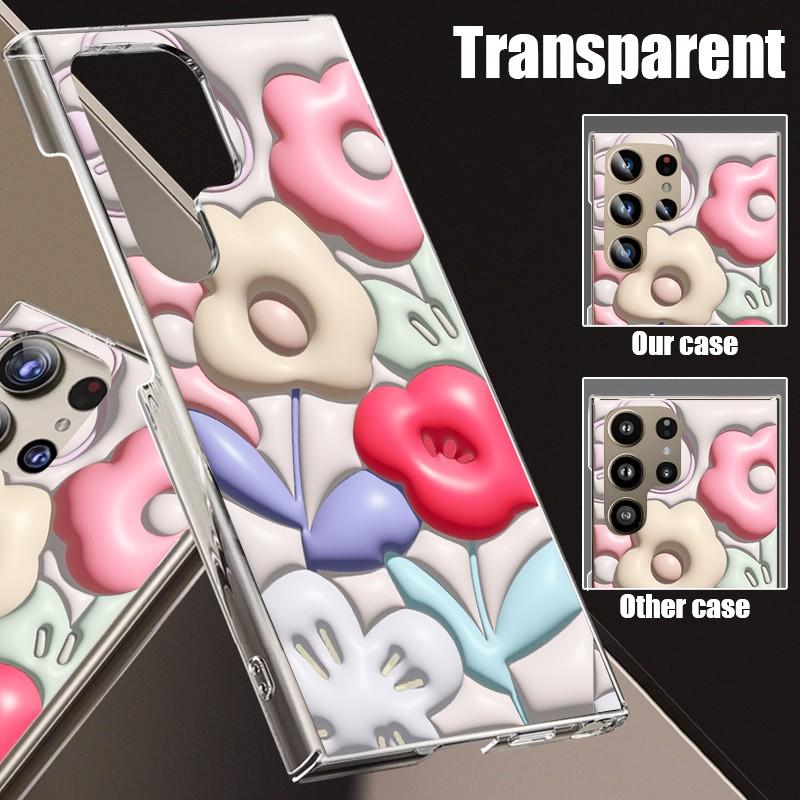 Do Samsung S24 S22 Ultra Plus S23 S21 S20 Fe A55 A35 A25 A15 A54 A34 A53 5g Relief Olej Malowanie Kwiaty Wzór Wstrząsoodporny Pc Twardy Smukły Telefon Etui