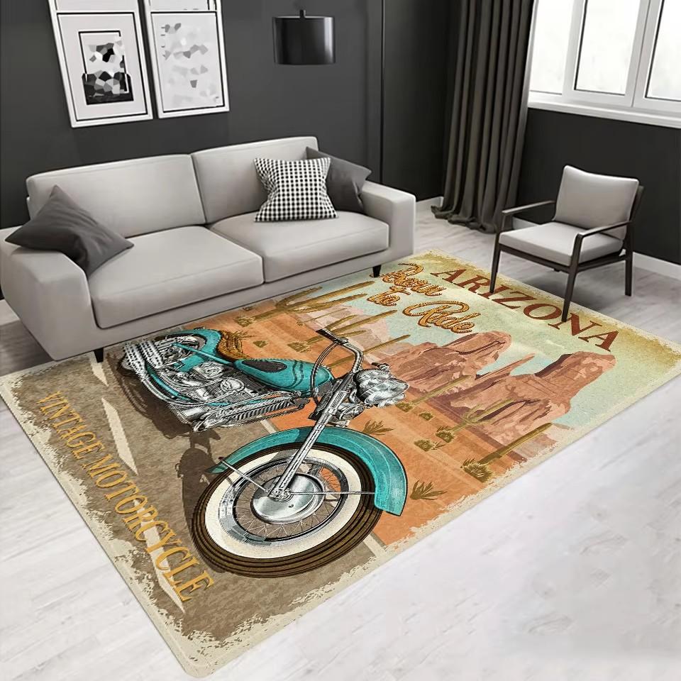 Vintage Classic Motorcycle Garage 3D Printed Carpet Living Room Retro Race Car Large Rug Home Decor Bedroom Non-Slip Floor Mat
