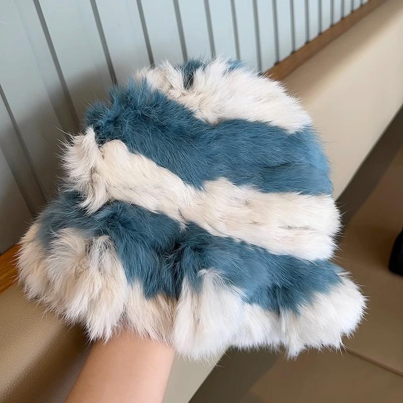Autumn Winter Color Velvet Fisherman Hat Striped Cloud Hat for Women Warm Knitted Basin Hats Trendy