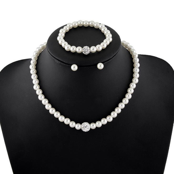 C130 New Three-Piece Set High-End Pearl Necklace Earrings Bracelet Set Earrings Hot-Selling Jewelry