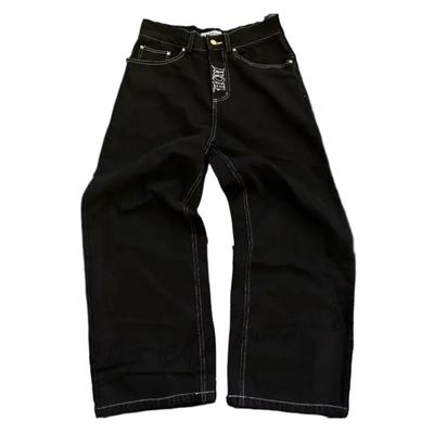 RogueWave Streetwear Jeans Y2K Retro Hip Hop Embroidered Baggy Jeans Retro Black Pants Mens Womens New High Waist Wide Leg Trousers