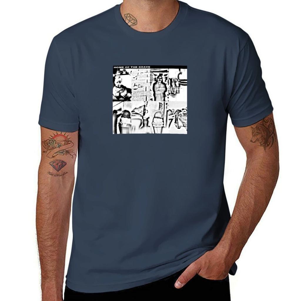 Home of the Brave Black and White Design TShirt Urban Casual Loose Fit Tee TShirt