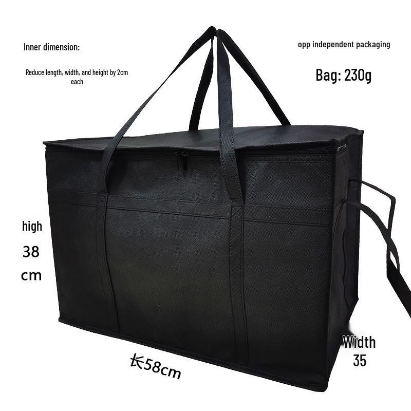 Large Capacity Double Zipper Insulated Picnic Ice Pack Bag – Black Non-woven Fabric