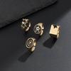 Salircon 4Pcs/Set Punk Five-Pointed Star Wide Rings for Men Hip Hop Gold Color Geometric Thick Opening Finger Rings Jewelry Gift