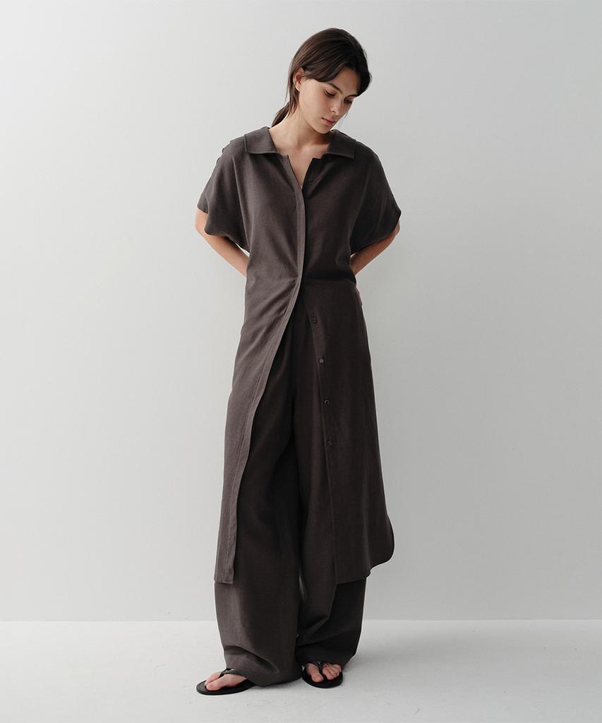 Ia Mallow Linen Shirt Dress (Brown)