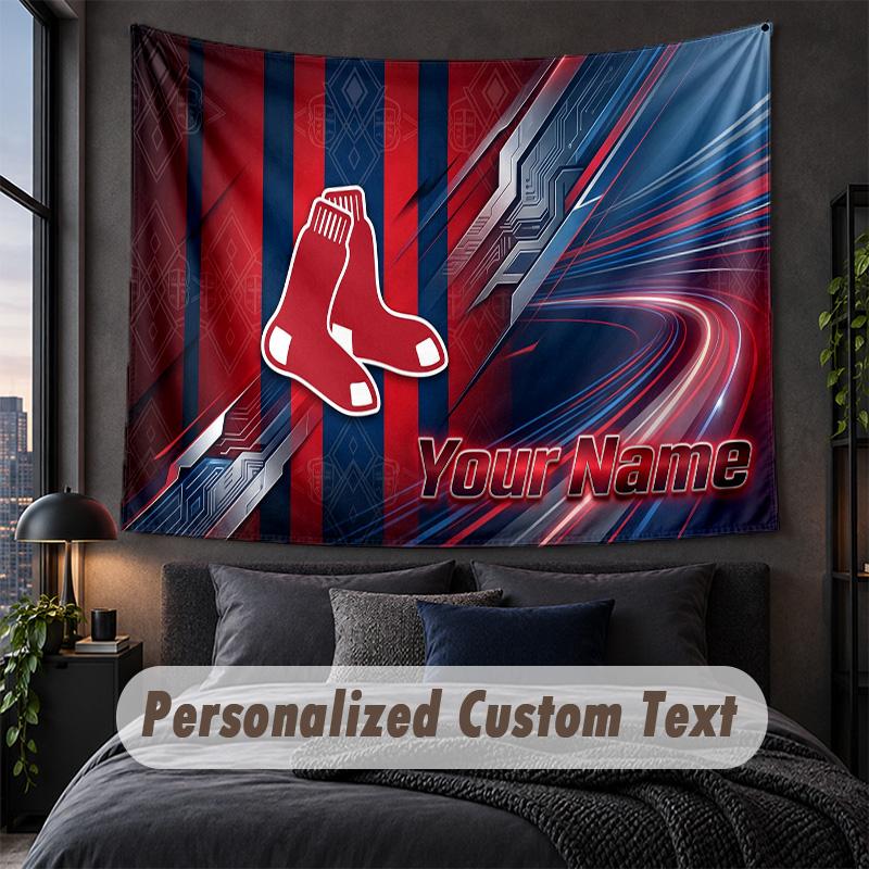 Custom Name Text Tapestry,Boston Red Sox Decorative Wall Hanging, Background Tapestry For Home Bedroom