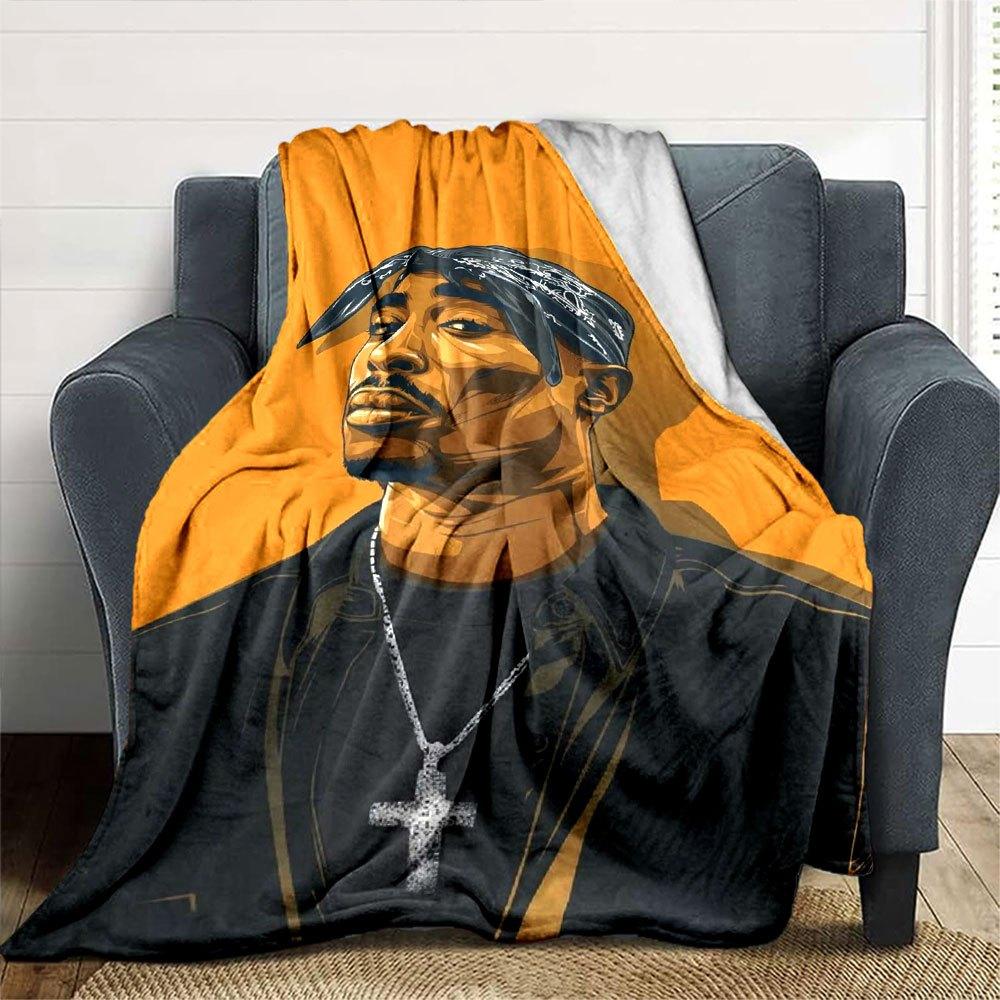 1pc 2PacHip Hop Blanket Soft Lightweight All Season Multi Purpose Throw for Sofa, Bed, Office & Picnics, French Style with Iconic Album Art & Quotes