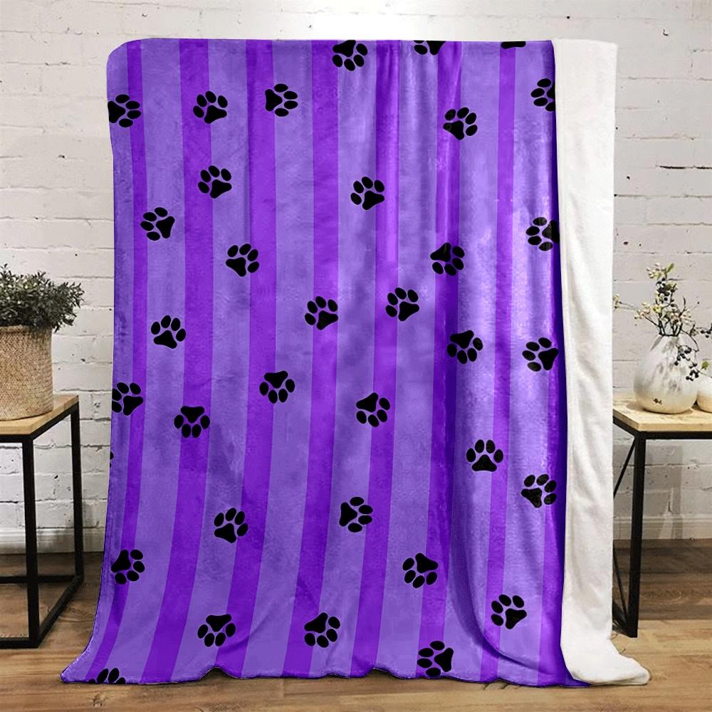 Purple Vertical Stripes with Scattered Black Paw Prints. for All Seasons Blanket Lunch Break Throw Gift