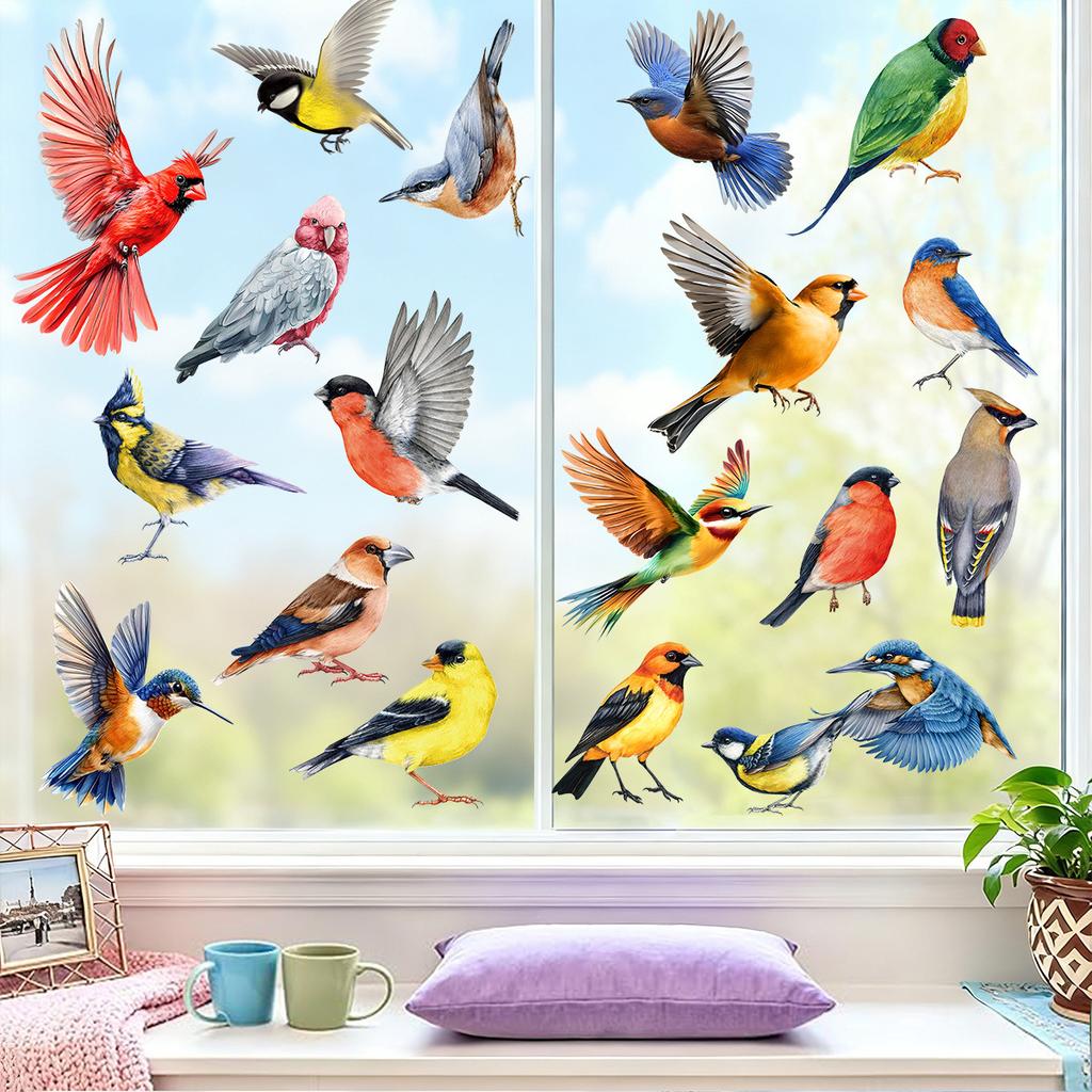 Spring 2026 New Arrival Colorful Hummingbird Butterfly Flowers Static Cling Window Stickers Removable Decals for Home Decor