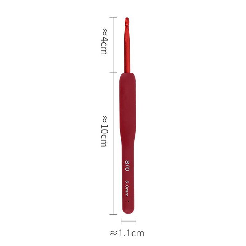 1Pc Red Crochet Hook Silicone Handle Aluminum Hand Knitting Needles Crocheting