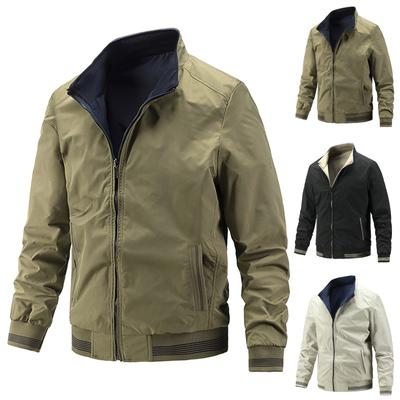 Neue Baumwolle Clip Trend Reversible Herren Einfarbig Mantel Reißverschluss Stehkragen Jacke
