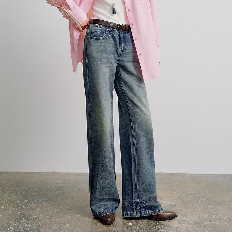 ChuYu Women's Light Blue Faded Wide-Leg Jeans