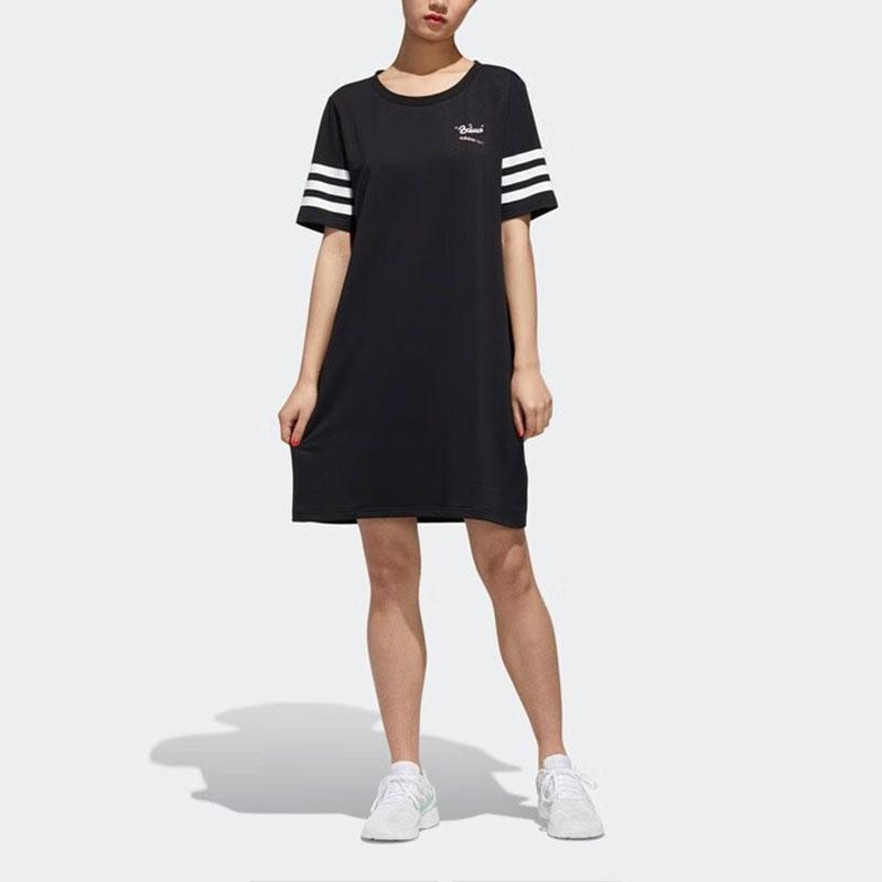 Adidas Neo Pnda Dress Fun Panda Print Striped Breathable Short Sleeve Dress Women Dress Black GK1557